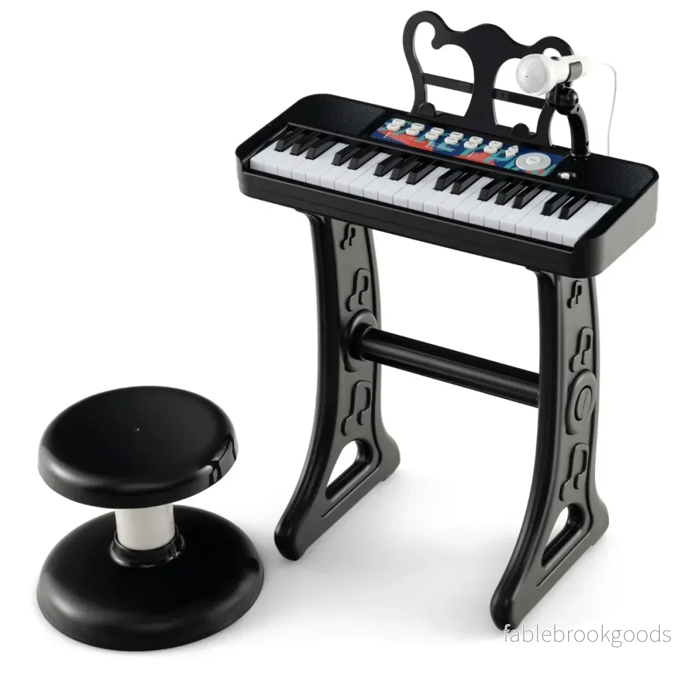 tangenter – Barnklaviatur Barnpiano Elektronisk med Pall Mikrofon och Musikställ – 37 – Svart