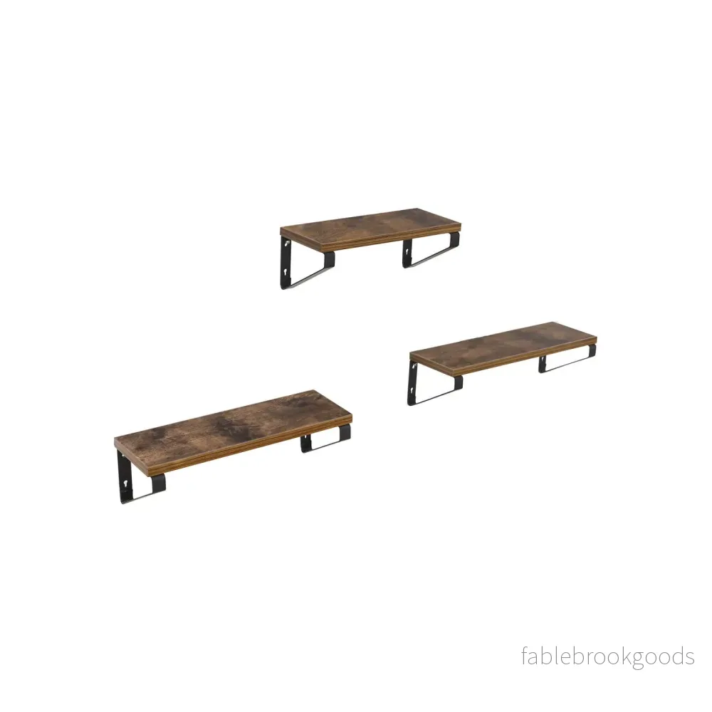 Vägghyllor set om 3 – Flytande design – Vintage brun-svart - Bild 2