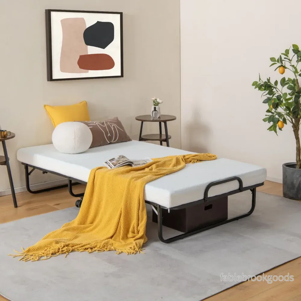 Hopfällbar – säng med Memory Foam madrass och robust metallram, bärbar – Svart och vit - Bild 2