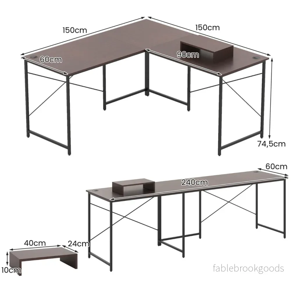 Skrivbord – L formad vändbart med laddningsstation Kontorsbord Brunt – Brun - Bild 2