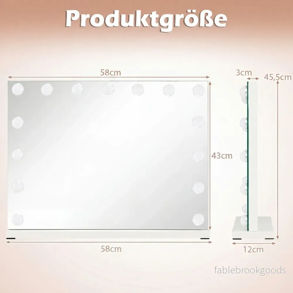 Hollywood – sminkspegel med ljusfärger och Justerbar ljusstyrka Touch styrning – 3 58 x 43 cm – Vit - Bild 2