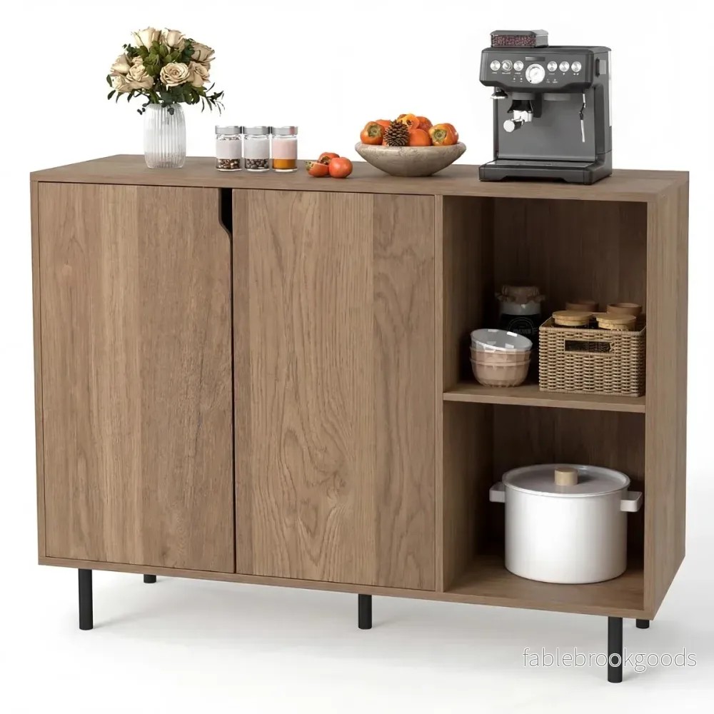 Träsideboard – med fack och dörrar justerbara hyllor Buffetskåp – 4 2 – Natur