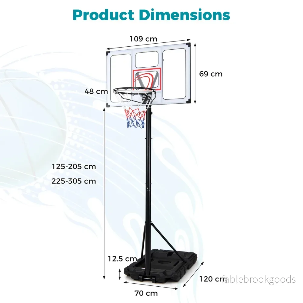 Bärbar – basketställ 125‑305 cm höjdjusterbar basketkorg med spricksäker backboard – 109 cm - Bild 2