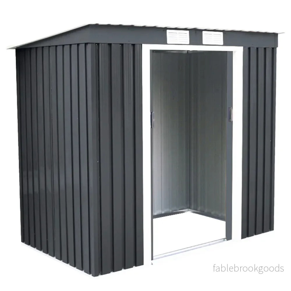 Verktygsbod – i metall trädgårdshus redskapsbod inklusive grund taktak – 213 x 130 x 173 cm – Mörkgrå