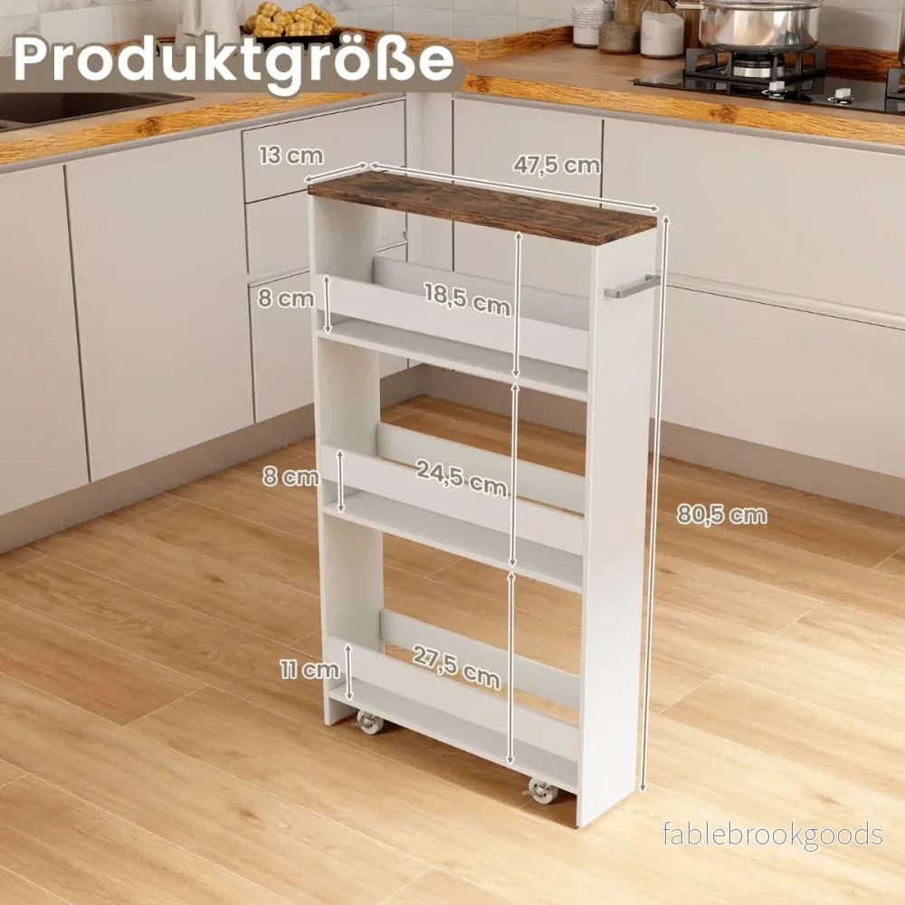 Nischvagn – bred vånings köksvagn smal nischhylla på hjul – 13 cm 4 48 x 13 x 81 cm – Vit - Bild 3