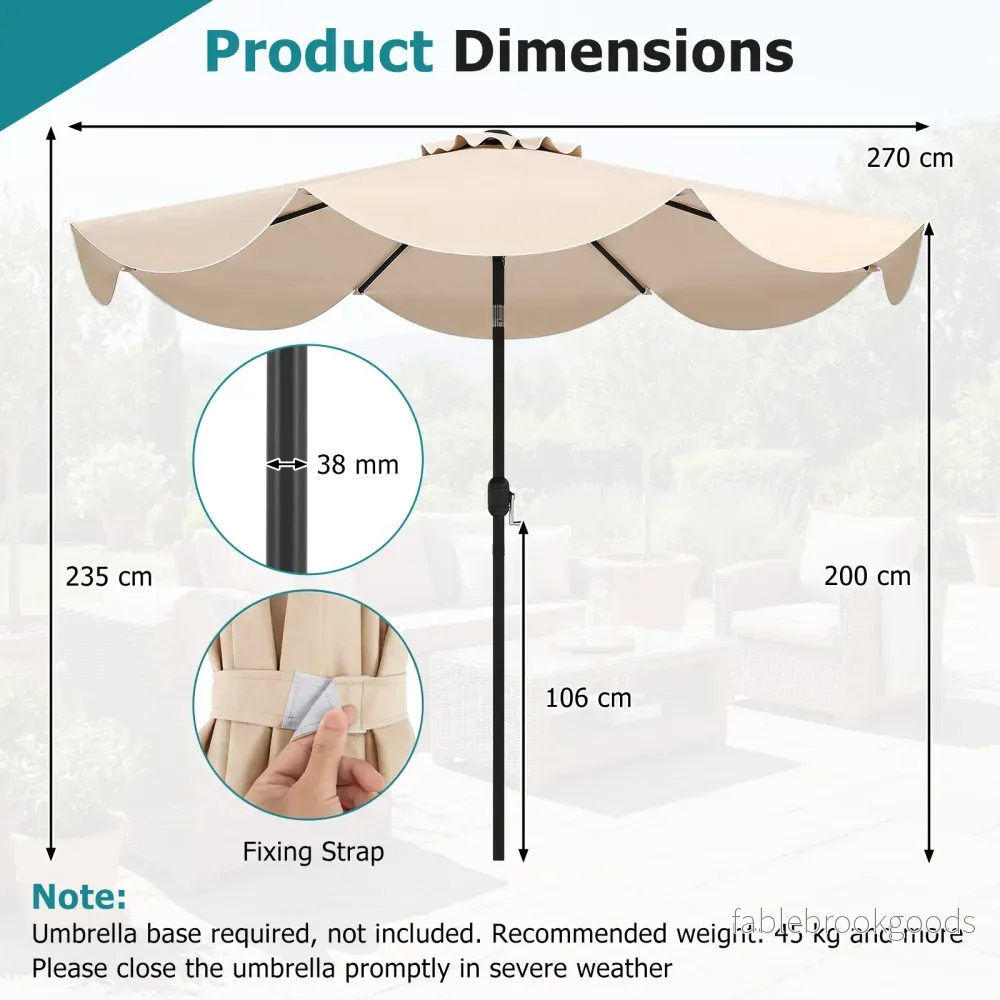 Solparasoll – trädgårdsparassoll med vev och lutningsfunktion balkongparasoll metallribbor – 270 cm 8 – Beige