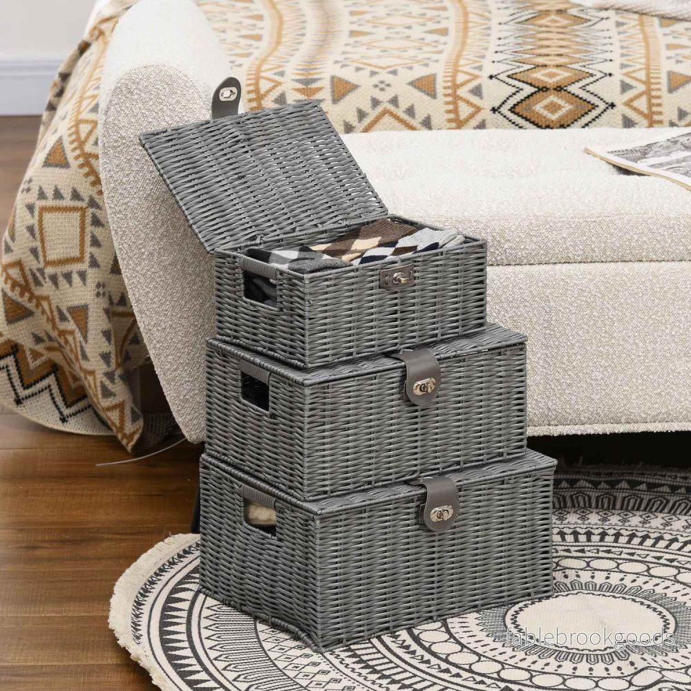 Förvaringslådor med lock, set om 3, grå – 18L, 12L, 7L - Bild 2