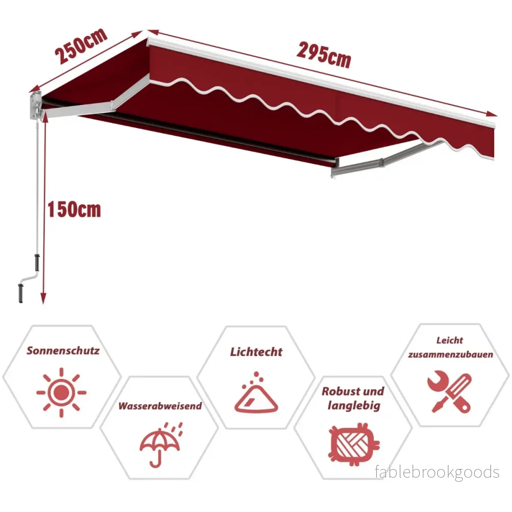 Gelenkarmmarkis – Solmarkis Balkongmarkis Terrassmarkis Klemmarkis med UV och vattenbeständigt material – 3 x 2,5 m – Vinröd - Bild 2