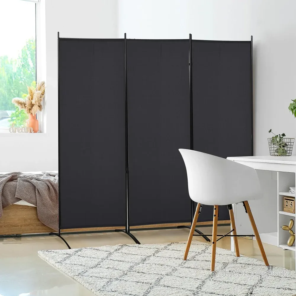 3-panels rumsavdelare, svart metallram, sekretessskärm - Bild 2