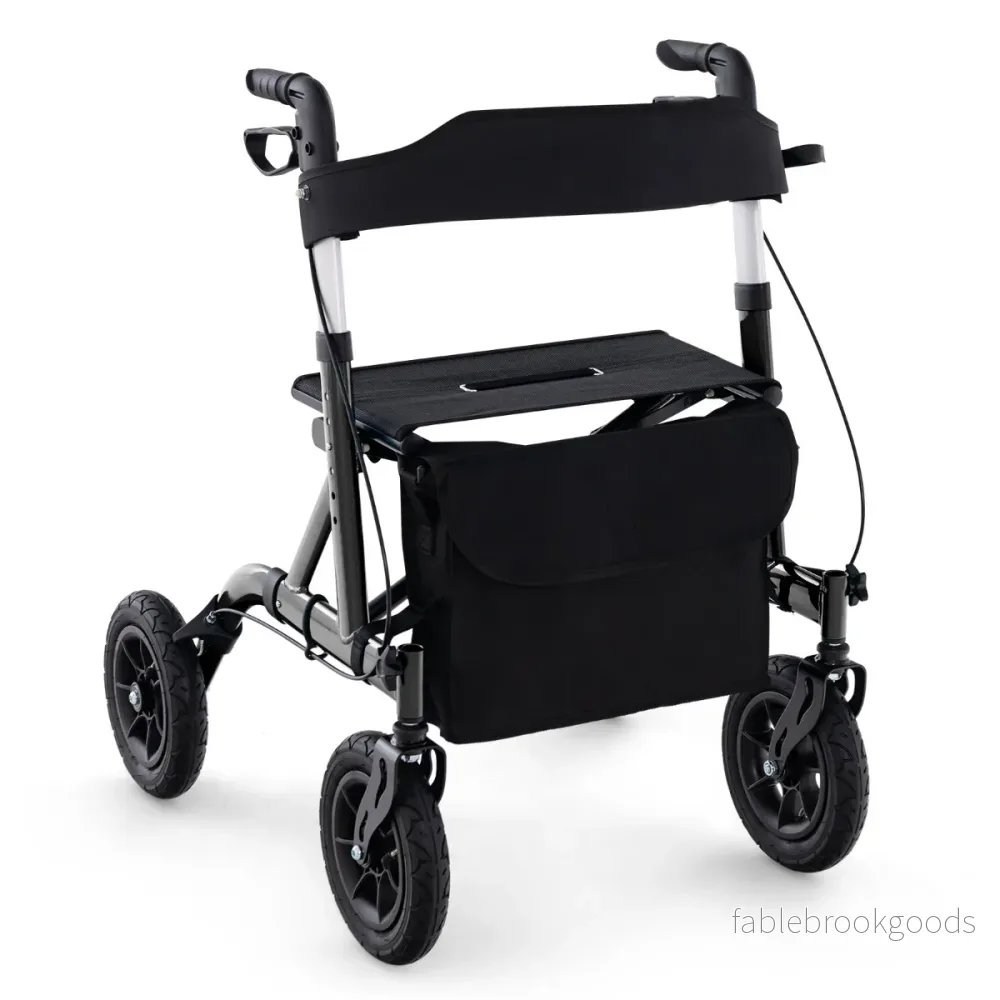 Rollator – hopfällbar och lätt med säte i aluminium upp till i rullstol – 136 kg 2 1 – Svart