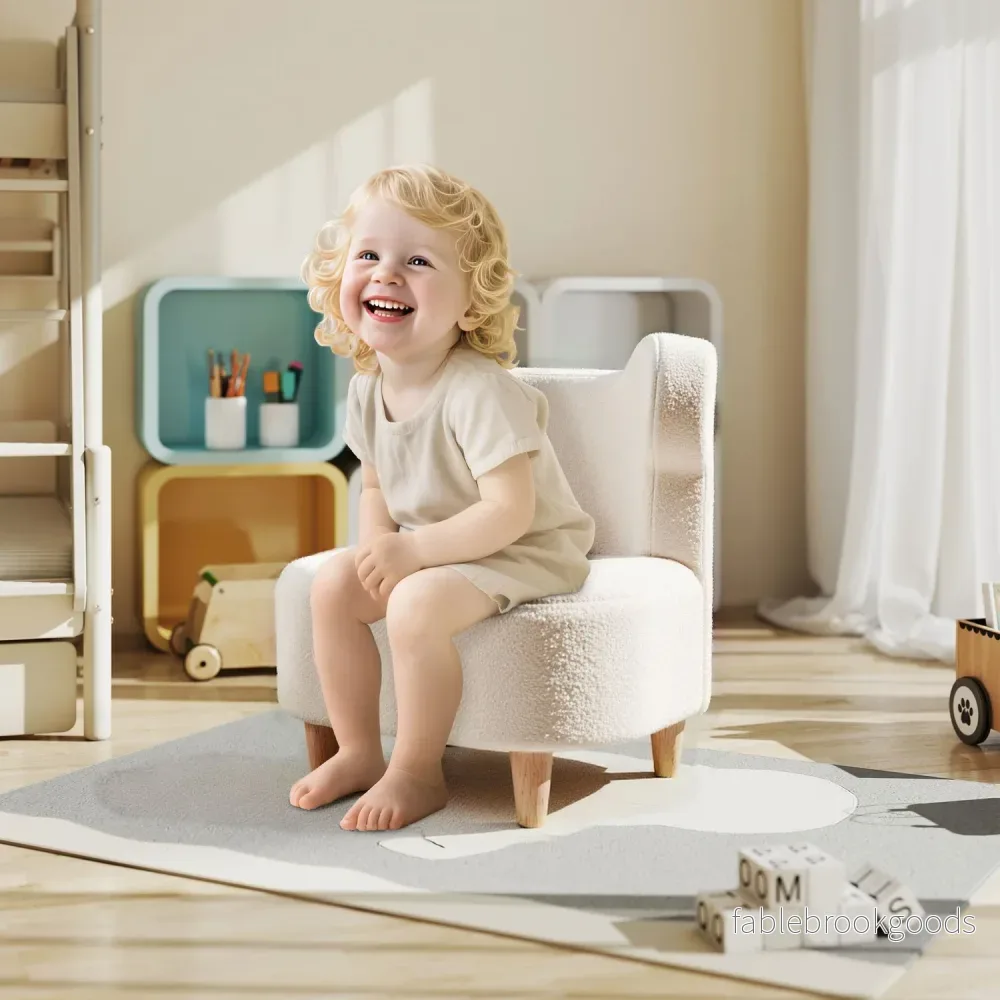 Barnstol i plysch med björnöron, fleeceöverdrag, beige - Bild 2