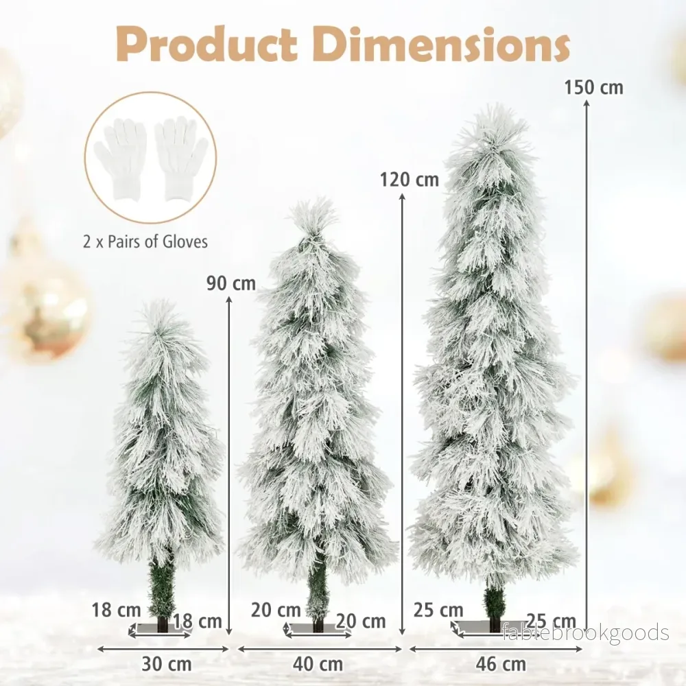pack – konstgjorda julgranar cm, och med belysning, snöbeströdda grenar, gröna – 3 90 120 cm 150 cm – Grön - Bild 2