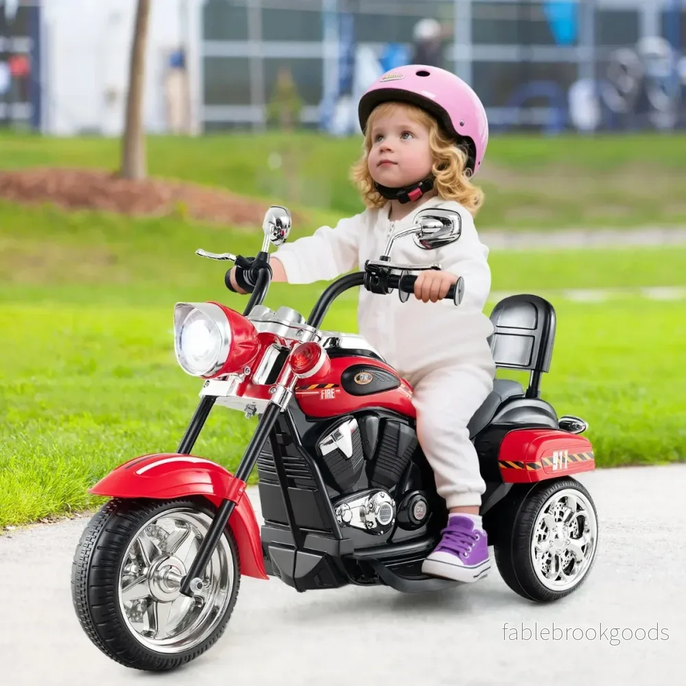 6V – barnmotorcykel med justerbar strålkastare och ljud Trehjulig elmotorcykel brandbil – Röd - Bild 3
