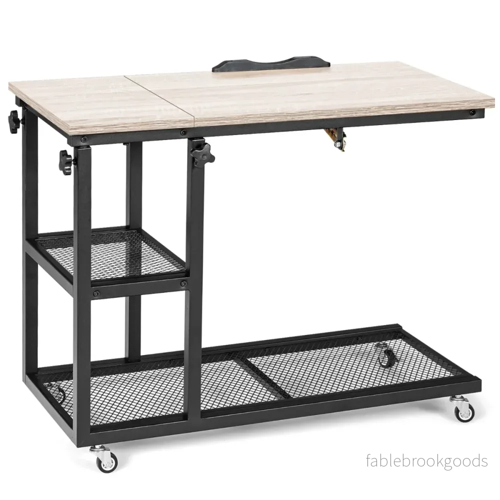 Laptopbord – med förvarings sidobord höjd och lutningsjusterbart naturligt – 80 x 40 x 95 cm – Natur