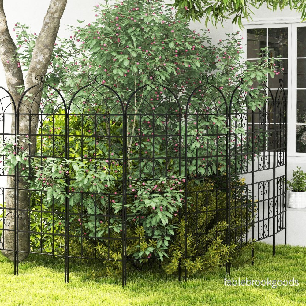 Rankgitter – Metall pack dekorativ trädgårdsstaket fristående spaljé för trädgården att sticka ner – 4 180 x 50 cm – Svart - Bild 3
