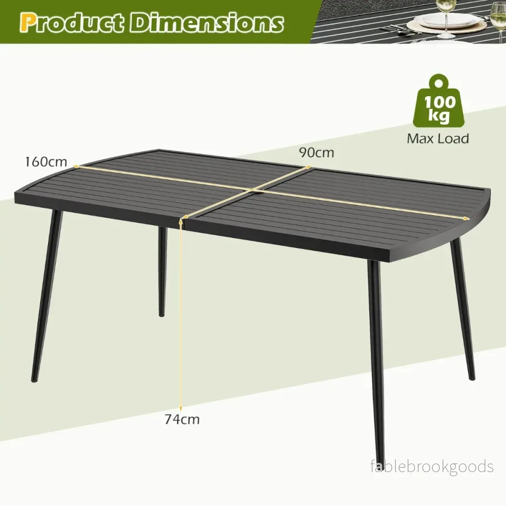 Gårdsbord – Utomhusmatbord För Personer Balkongbord Av Metall Med Parasollhål – 160 x 90 cm 6 4 cm – Svart - Bild 2