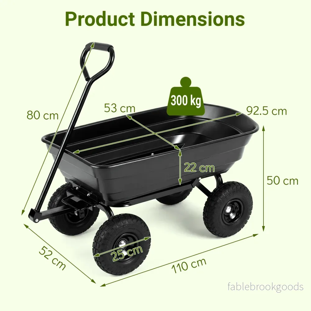 Trädgårdsvagn – med tippfunktion Transportvagn 75L plastkärl och justerbart handtag Tippvagn belastbar upp till – 300 kg – Svart - Bild 2