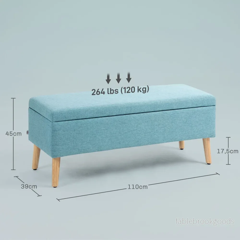 Blå stoppad bänk med förvaring – 110 x 39 x 45 cm - Bild 3