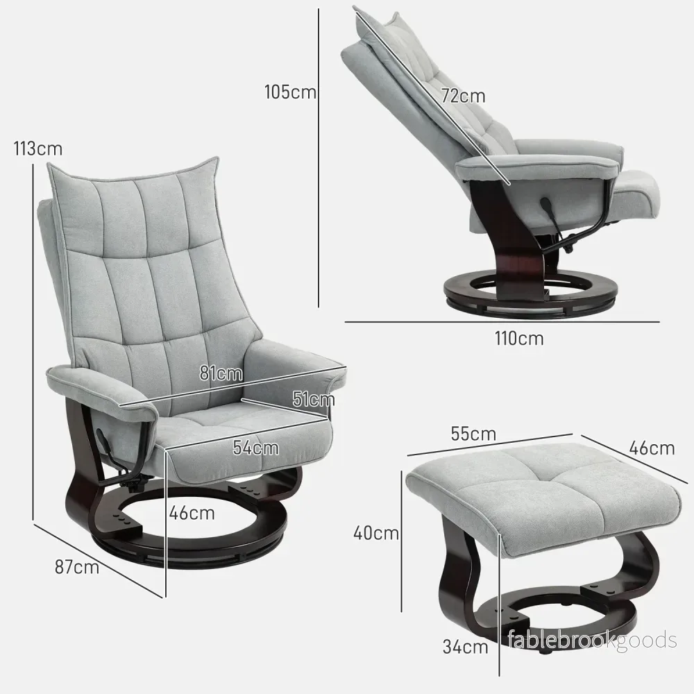 Grey Velvet Recliner Stol med osmansk, vridbar rocker - Bild 3