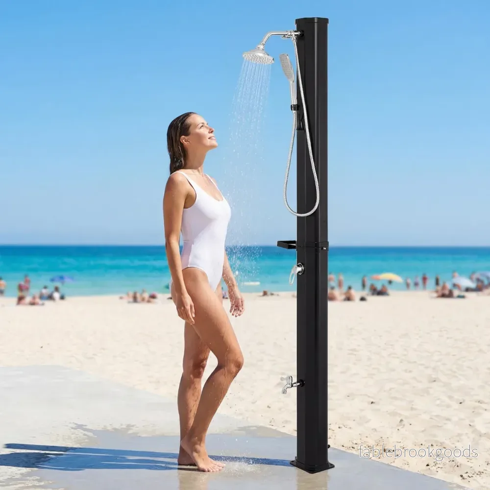 35L – soldusche med handdusch inklusive täckhölja, trädgårdsdusche hylla, pooldusche – Svart - Bild 3