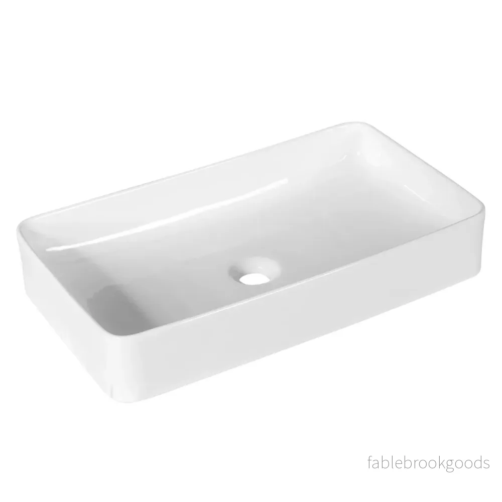 Tvättställ – Porslinskonstfat Keramiskt handfat med popup avlopp – 60 x 35 x 11 cm – Vit - Bild 2
