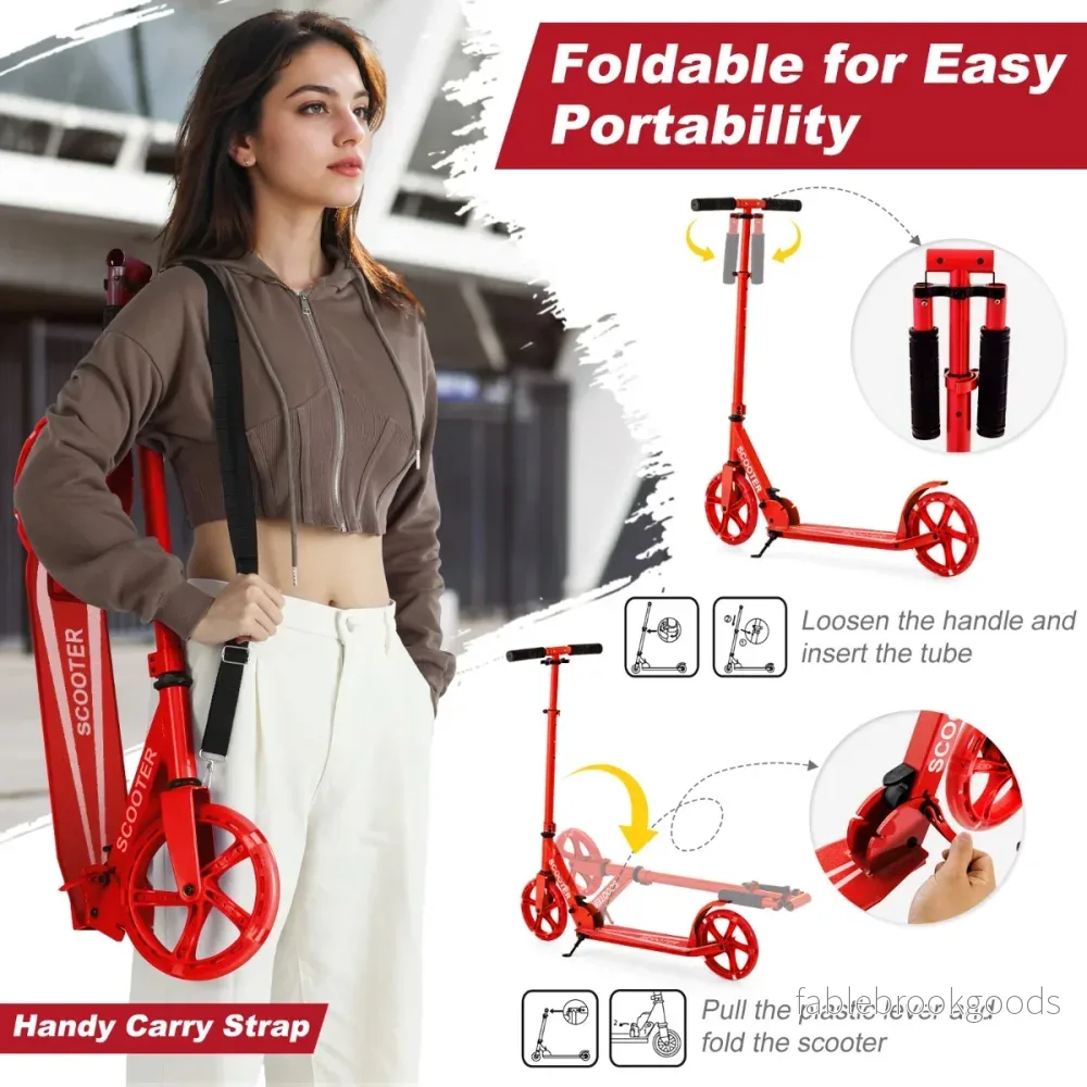 Hopfällbar – scooter med bärförmåga och LED hjul höjjusterbar sparkcykel – 100 kg 2 – Röd - Bild 3