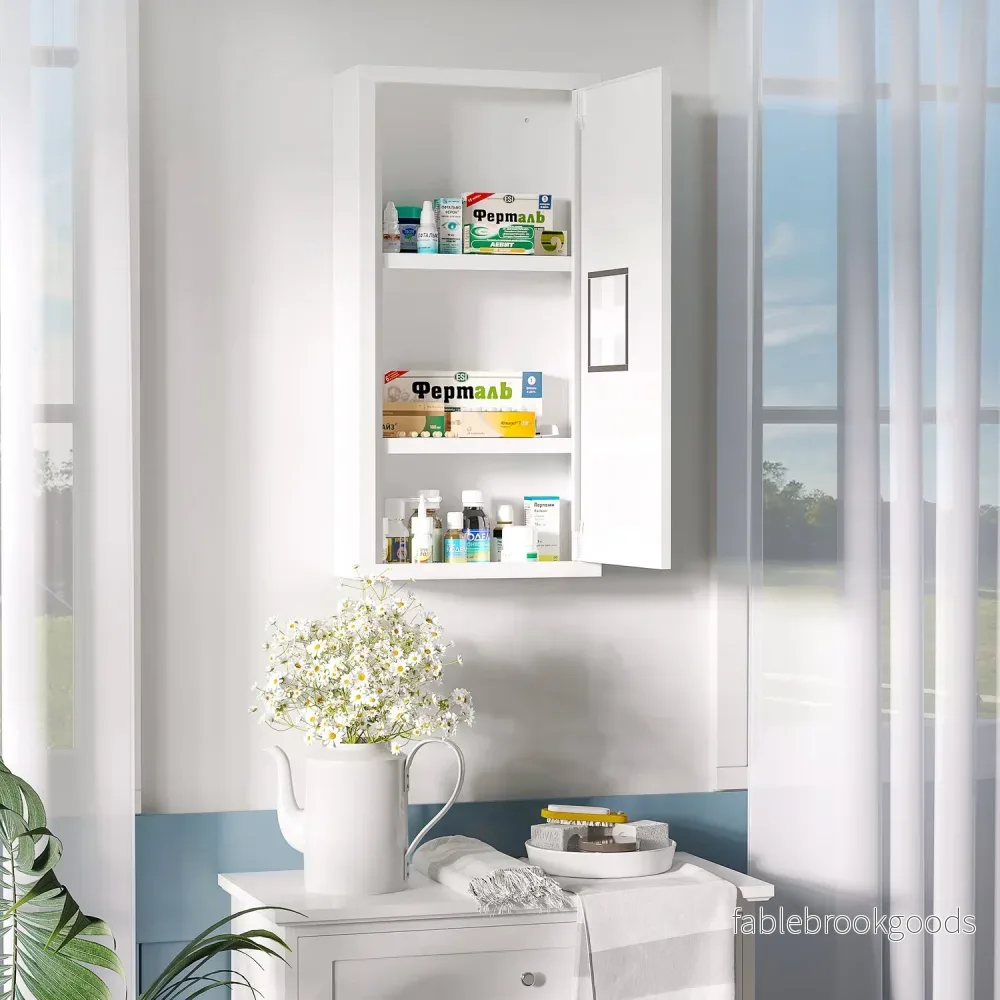 Vit medicinskåp för första hjälpen, magnetisk stängning, 40x15x53,5 cm - Bild 2