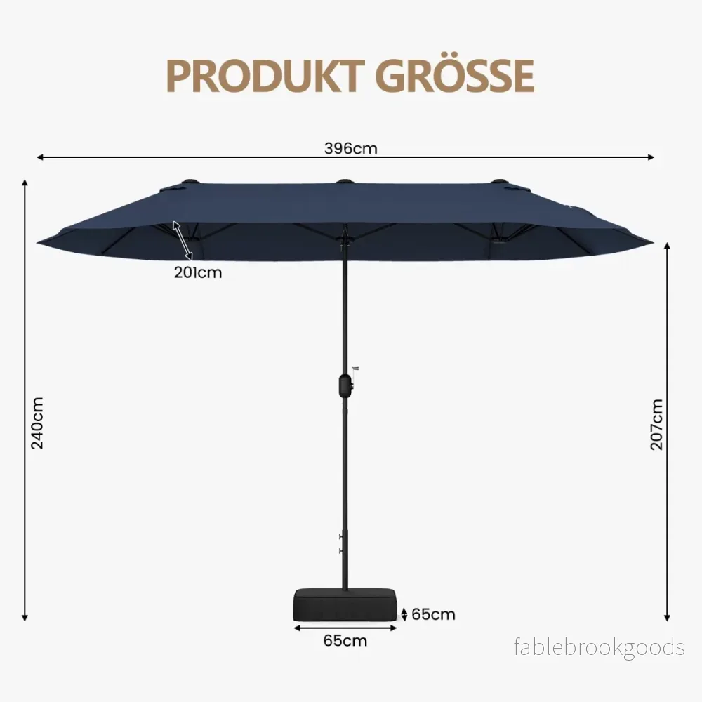 Dubbel – parasoll med stativ, solskydd UPF 50+, cm, mörkblå – 400 x 200 – Blå och gul - Bild 2