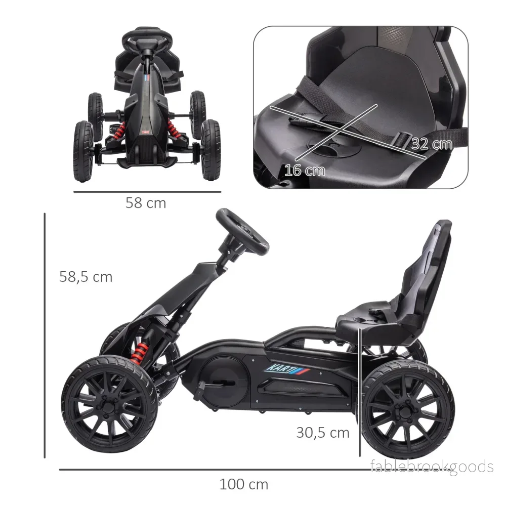 Kids Pedal Go-Kart, justerbar sits & handbroms, svart - Bild 3