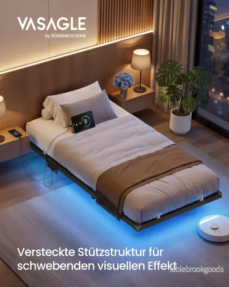 Bedframe - 200 x 90 x 26 cm - zwevend effect - ledverlichting - afneembaar stekkerblok - 2 stopcontacten - 1 USB-C-poort - 2 USB-A-poorten - inktzwart - maximaal draagvermogen 250 kg - Bild 2