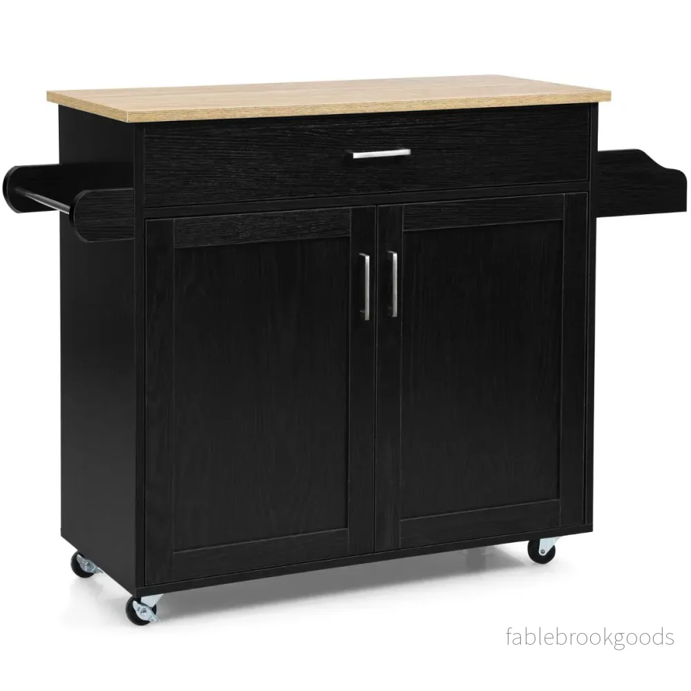 Köksvagn – köksö med låda och höj sänkbar hylla + – 116 x 40 x 85 cm – Svart - Bild 2