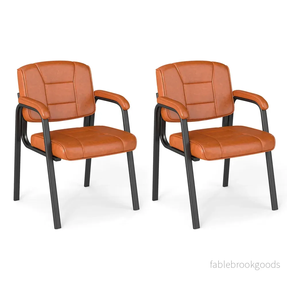pack – konferensstolar med vadderade armstöd och metallram, besöksstolar bruna – 2 – Brun