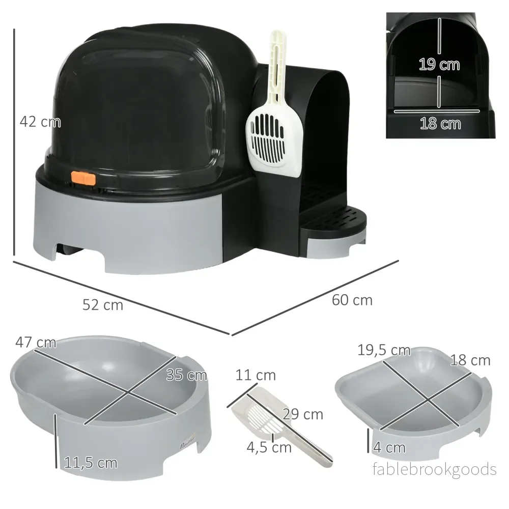 Grey Cat House: Toalett med huva och dubbla brickor, passar upp till 4 kg - Bild 3