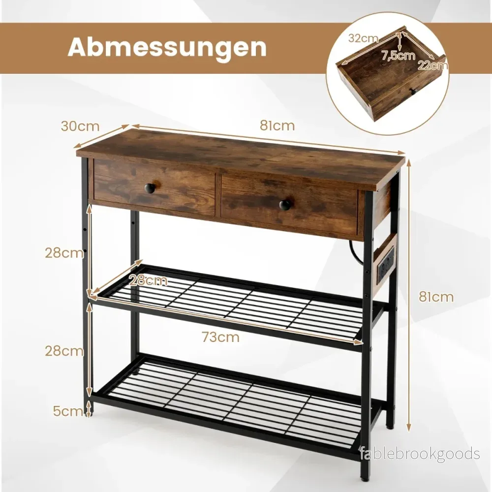 Konsolbord – med laddningsstation och lådor Hallbord Entrébord USB TypeC anslutningar – 2 – Rustik brun - Bild 2