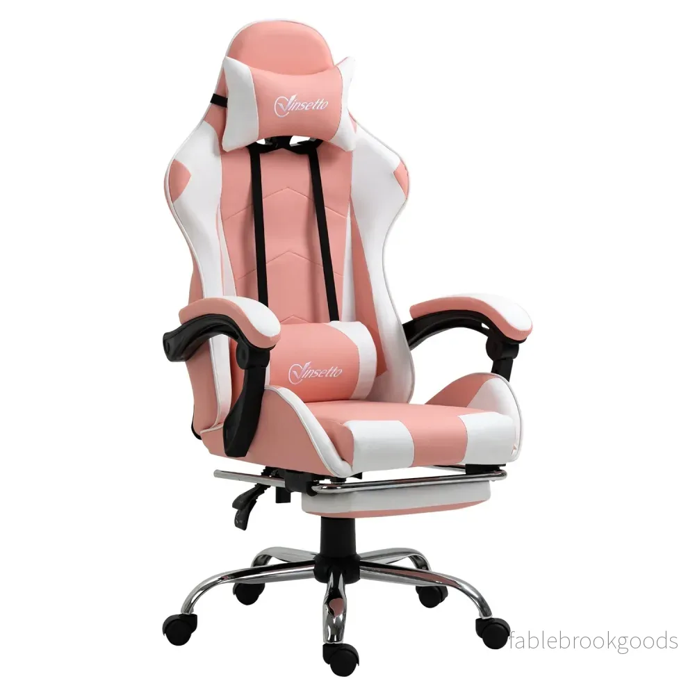 Ergonomisk rosa och vit spelstol med svankstöd