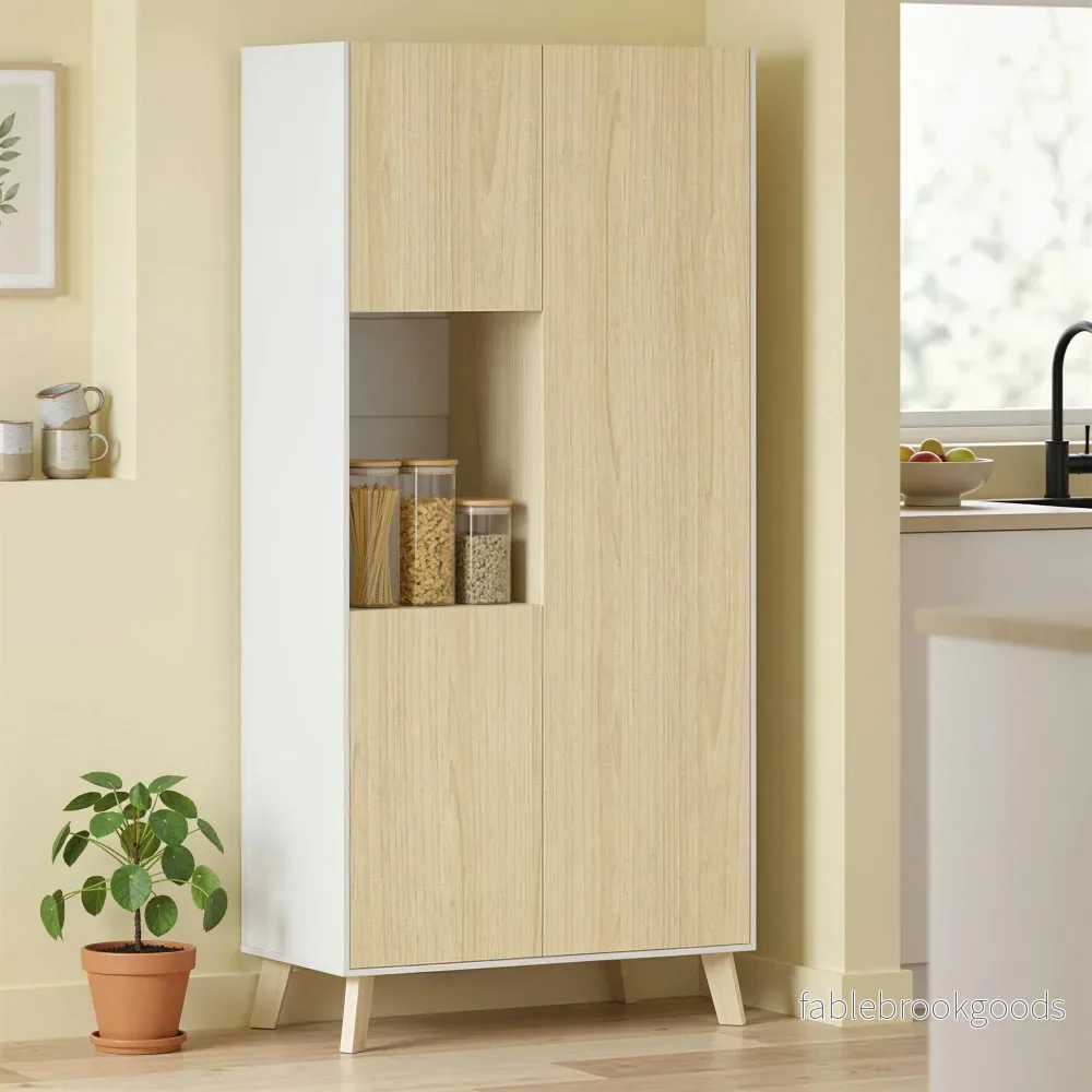 Köksskåp med justerbara hyllplan, 170 cm, naturträ - Bild 2