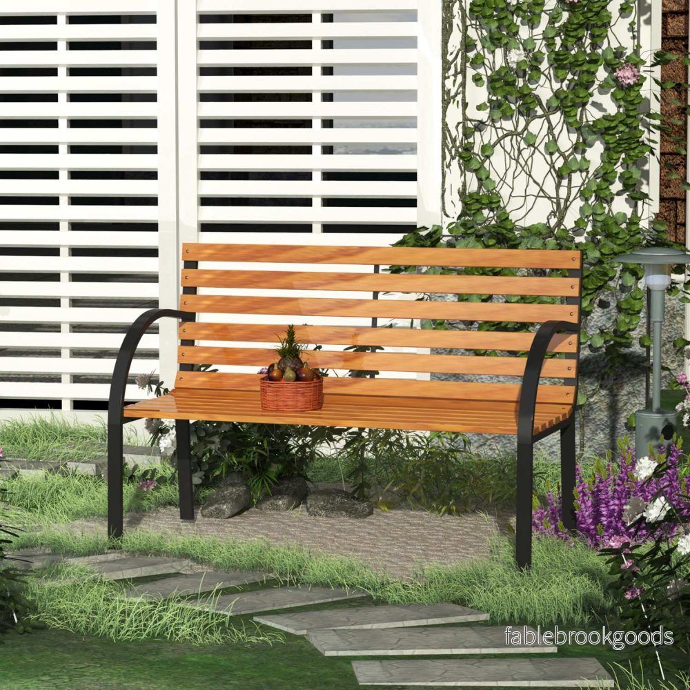 2-sits trädgårdsbänk, stål och furu, 122x60x83 cm - Bild 2