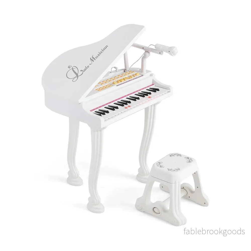 Barnkeyboard – med tangenter och pall Elektroniskt pianotangentbord – 37 47 x 37 x 70 cm – Vit
