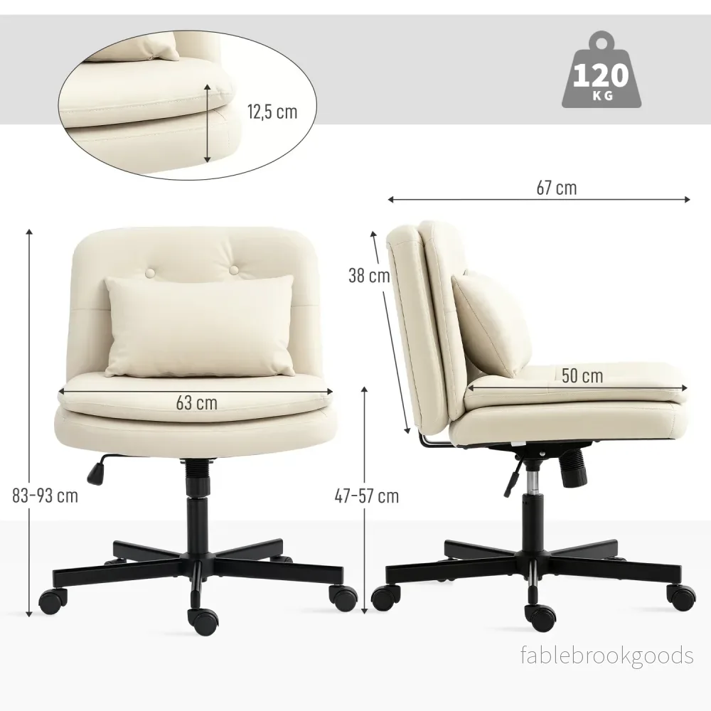 Armless kontorsstol, konstläder, justerbar höjd, beige - Bild 3