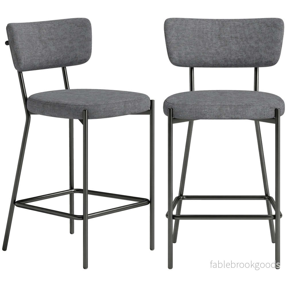 Grå barstolar, set om 2, böjd rygg, metallram