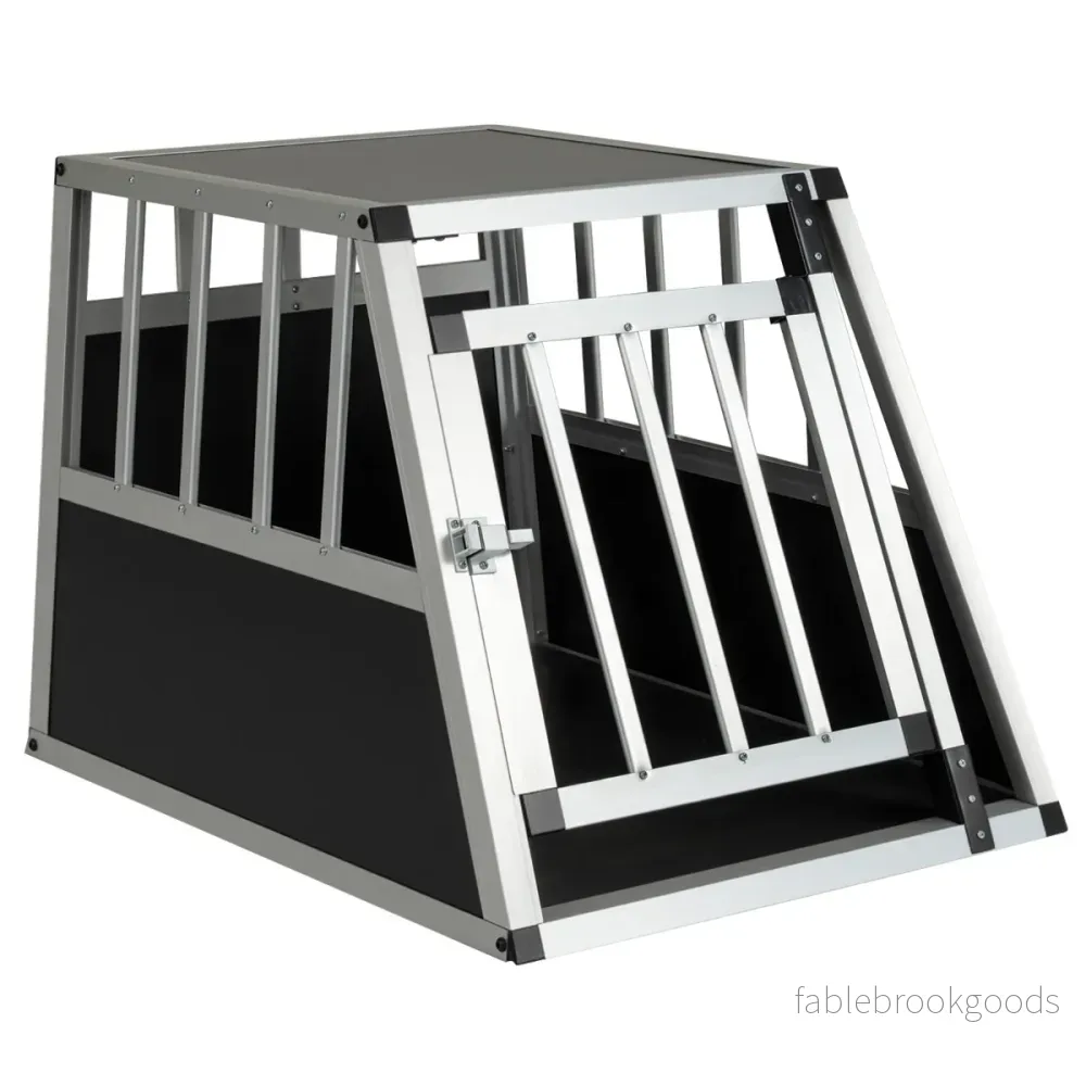 Hundtransportlåda – Med Låsbart Dörr Och Avtagbar Skiljevägg Aluminium Hundbur – 69,5 x 54 x 50,5 cm – Svart och silver