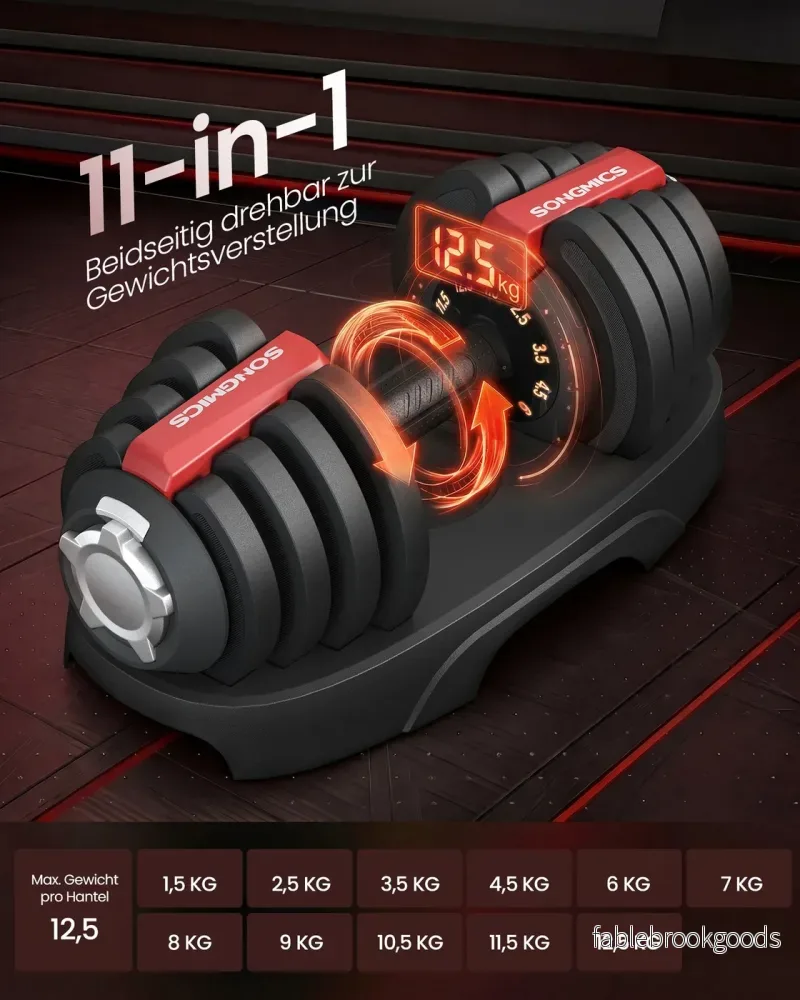 Dumbbells - 40 x 20 x 18 cm - Verstelbaar van 1,5 kg tot 12,5 kg - Antislip handgreep - Zwart en rood - Totaal gewicht 25 kg - Bild 3