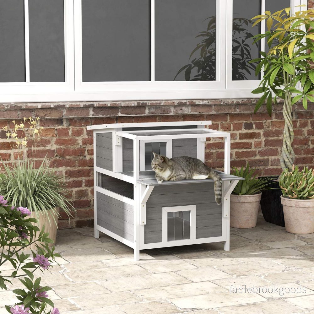Utomhus Gran Wood Cat House med balkong, 64 x 87 x 76 cm - Bild 2