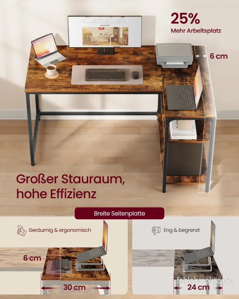 Hoekbureau - 120 x 80 x 76 cm - in hoogte verstelbare plank - vintage bruin - maximale belasting tafelblad 50 kg - maximale belasting per plank 15 kg - Bild 3