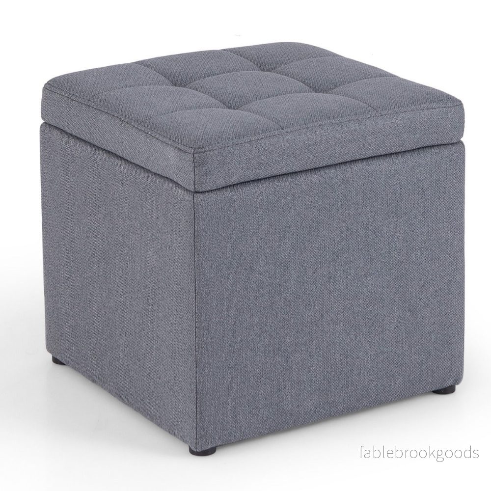 Pall – med förvaringsutrymme klädd lock grått – 40 x 40 cm – Grå