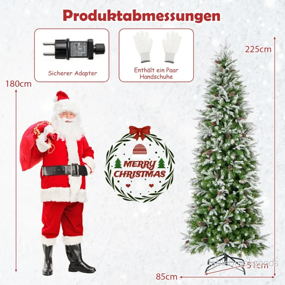 Hög – upplyst julgran, snötäckt festgran i form av en penna – 225 cm – Grön - Bild 2