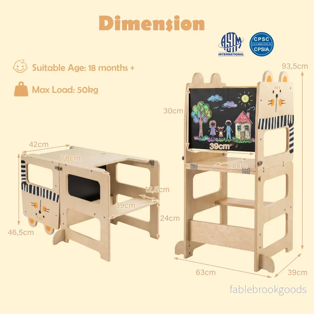 i – lärtorn hopfällbar i trä, klarar belastning upp till för barn från månader, – 3 1 50 kg 18 63 x 39 x 93,5 cm - Bild 2