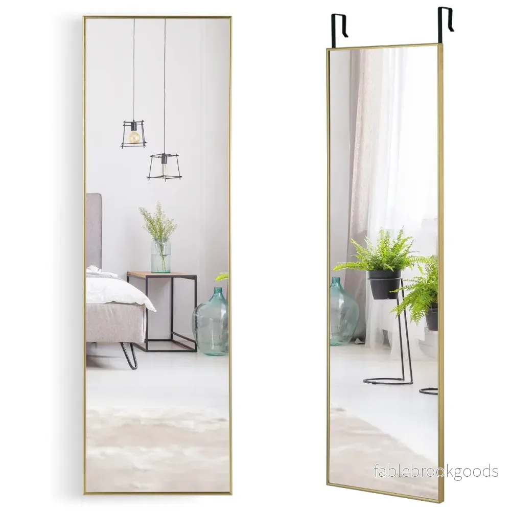 Hellängdsspegel – med höjdjusterbara hängkrokar Väggspegel Gyllene – 37 x 120 cm – Guld