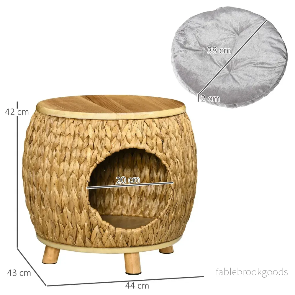 Rattan Cat Cave & Bed – 2-i-1 med kudde, 44x43x42cm - Bild 3