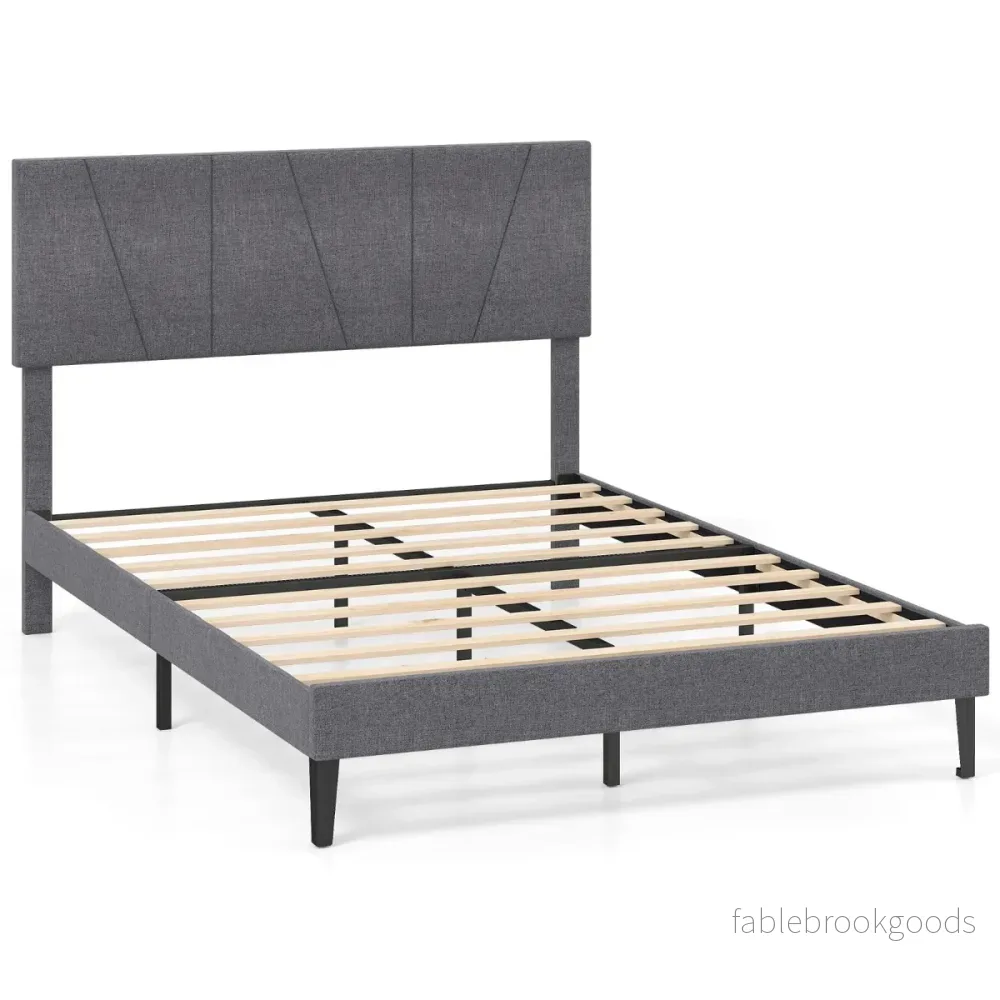 Dubbelsäng – med höjdjusterbart geometriskt huvudgavel Sängram – 140 x 200 cm – Mörkgrå